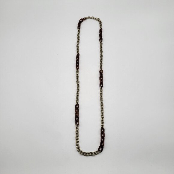 J. Crew Gold Tone Cable Chain Brown Acrylic Mixed Necklace - Picture 3 of 8